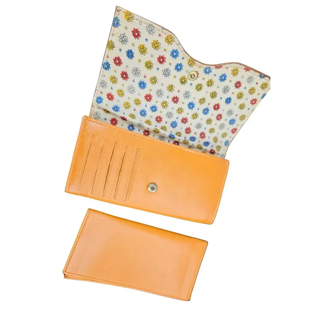 Orange Quilted Faux Leather Compartmentalized Checkbook Wallet Brown Trim